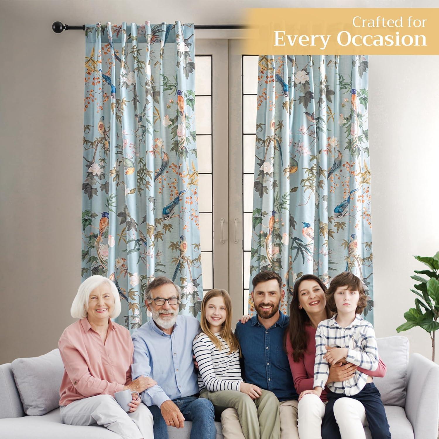 image:imageMaison d Hermine Curtains for Living Room 100 Cotton 96 inch Length One Panel Light Filtering Curtains for Windows with Rod and Loop Pockets Gifts for Mothers Day Hokuzai  Blue 50 W x 96 L
