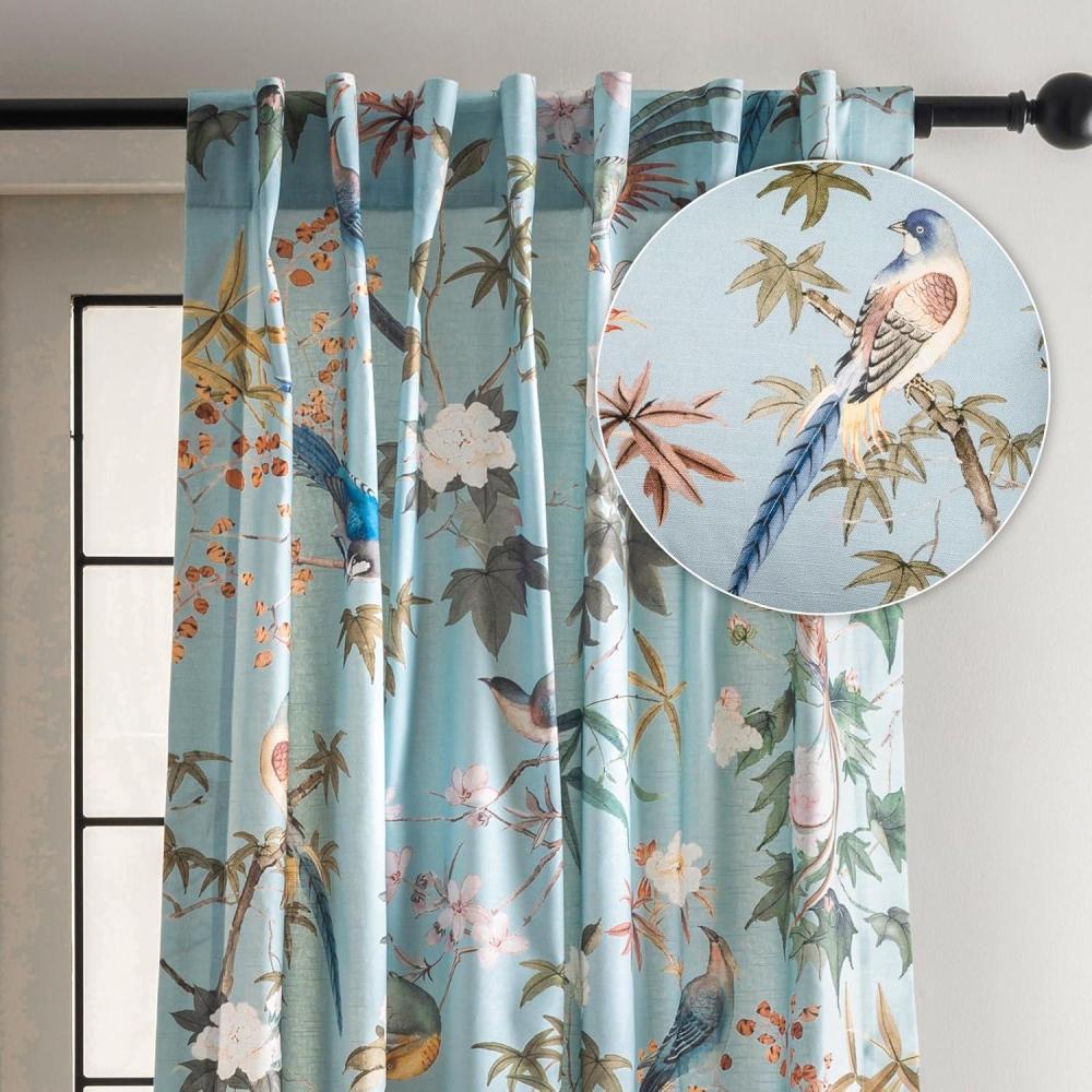 image:imageMaison d Hermine Curtains for Living Room 100 Cotton 96 inch Length One Panel Light Filtering Curtains for Windows with Rod and Loop Pockets Gifts for Mothers Day Hokuzai  Blue 50 W x 96 L