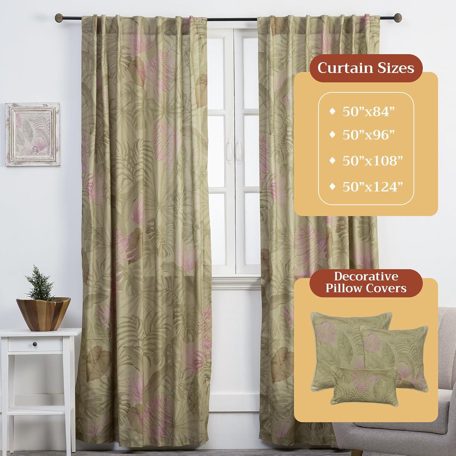 image:imageMaison d Hermine Curtains for Living Room 100 Cotton 124 inch Length Two Panel Light Filtering Curtains for Window with Rod and Loop Pockets Gifts for Mothers Day Creole  Olive Grey 50W x 124L