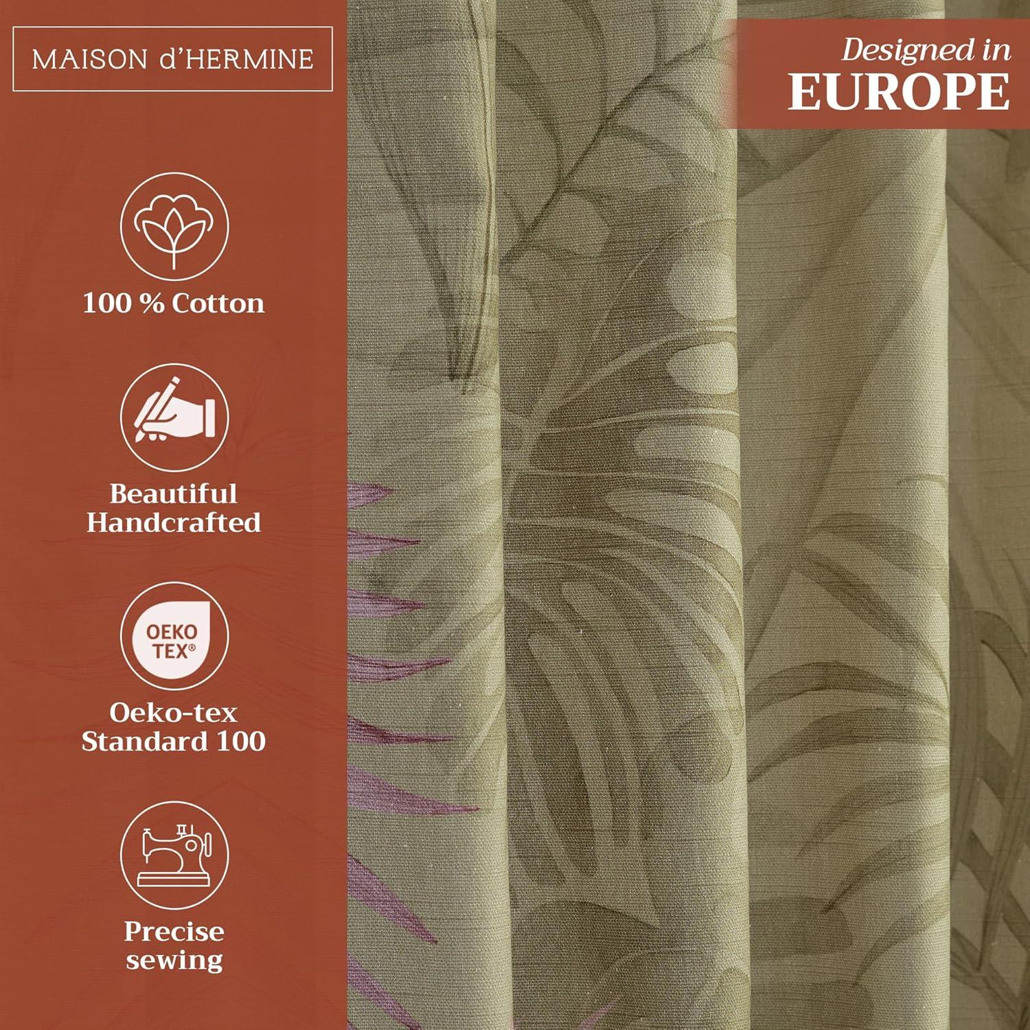 image:imageMaison d Hermine Curtains for Living Room 100 Cotton 124 inch Length Two Panel Light Filtering Curtains for Window with Rod and Loop Pockets Gifts for Mothers Day Creole  Olive Grey 50W x 124L