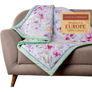image:imageMaison d Hermine Throw Blanket for Couch Lightweight Soft Warm Breathable Cotton Throw Blankets for Bed Girls Boys Women Men Travel Living Room Gifts for Mothers Day 60 X 80 Summer Whisper36  Summer Floral