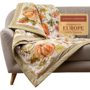 image:imageMaison d Hermine Throw Blanket for Couch Lightweight Soft Warm Breathable Cotton Throw Blankets for Bed Girls Boys Women Men Travel Living Room Gifts for Mothers Day 60 X 80 Summer Whisper35  Pumpkin Passion