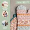 image:imageMaison d Hermine 100 Cotton Oven Mitt amp Pot Holder Set 75x13 amp 8x8 Heat Resistant BBQ Cooking Gloves with Loop for Thanksgiving Christmas Decorations Handling Hot Pans Nila