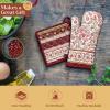 image:imageMaison d Hermine 100 Cotton Oven Mitt amp Pot Holder Set 75x13 amp 8x8 Heat Resistant BBQ Cooking Gloves with Loop for Thanksgiving Christmas Decorations Handling Hot Pans Reveillon Au Jardin