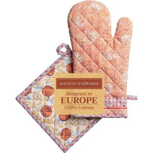 image:imageMaison d Hermine 100 Cotton Oven Mitt amp Pot Holder Set 75x13 amp 8x8 Heat Resistant BBQ Cooking Gloves with Loop for Thanksgiving Christmas Decorations Handling Hot Pans Harvest Festival