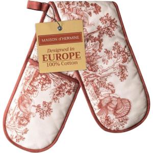image:imageMaison d Hermine Double Oven Mitt 7 x 35 100 Cotton Heat Resistant BBQ Cooking Gloves with Loop for Thanksgiving Christmas Decorations Baking Cooking Handling Hot Pan Holy Jouy  Brown