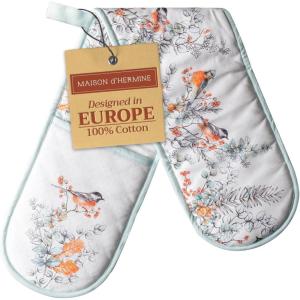image:imageMaison d Hermine Double Oven Mitt 7 x 35 100 Cotton Heat Resistant BBQ Cooking Gloves with Loop for Thanksgiving Christmas Decorations Baking Cooking Handling Hot Pan Whitish Shabby Chique
