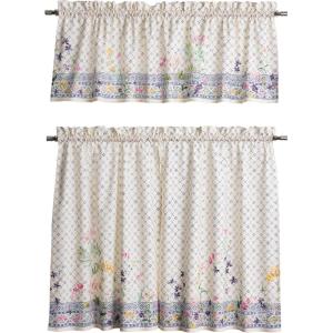 image:imageMaison d Hermine Kitchen Curtain Set for Windows 100 Cotton Set of Kitchen Curtain Valance for Home 2 Tier 28X36 and 1 Valance 56X18 Caf Gifts for Mothers Day Magnolia Mornings013  Faience