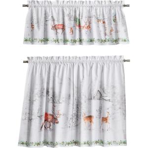 image:imageMaison d Hermine Kitchen Curtain Set for Windows 100 Cotton Set of Kitchen Curtain Valance for Home 2 Tier 28X36 and 1 Valance 56X18 Caf Gifts for Mothers Day Magnolia Mornings067  Christmas Tradition