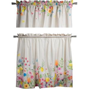 image:imageMaison d Hermine Kitchen Curtain Set for Windows 100 Cotton Set of Kitchen Curtain Valance for Home 2 Tier 28X36 and 1 Valance 56X18 Caf Gifts for Mothers Day Magnolia Mornings041  Jardin Dete  Fog