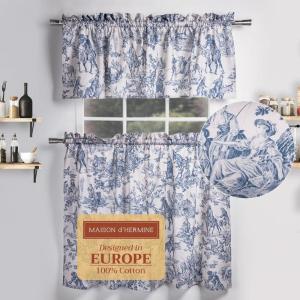 image:imageMaison d Hermine Kitchen Curtain Set for Windows 100 Cotton Set of Kitchen Curtain Valance for Home 2 Tier 28X36 and 1 Valance 56X18 Caf Gifts for Mothers Day Magnolia Mornings001  the Miller  Denim