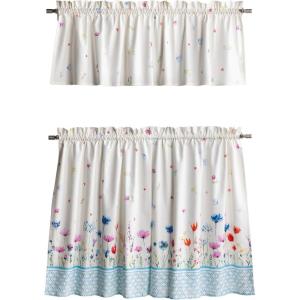 image:imageMaison d Hermine Kitchen Curtain Set for Windows 100 Cotton Set of Kitchen Curtain Valance for Home 2 Tier 28X36 and 1 Valance 56X18 Caf Gifts for Mothers Day Magnolia Mornings071  Flower in the Field