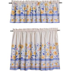 image:imageMaison d Hermine Kitchen Curtain Set for Windows 100 Cotton Set of Kitchen Curtain Valance for Home 2 Tier 28X36 and 1 Valance 56X18 Caf Gifts for Mothers Day Magnolia Mornings007  Girassol