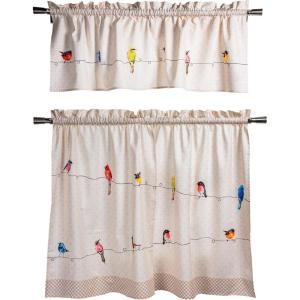 image:imageMaison d Hermine Kitchen Curtain Set for Windows 100 Cotton Set of Kitchen Curtain Valance for Home 2 Tier 28X36 and 1 Valance 56X18 Caf Gifts for Mothers Day Magnolia Mornings017  Birdies on Wire