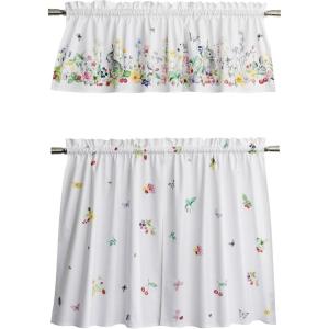 image:imageMaison d Hermine Kitchen Curtain Set for Windows 100 Cotton Set of Kitchen Curtain Valance for Home 2 Tier 28X36 and 1 Valance 56X18 Caf Gifts for Mothers Day Magnolia Mornings031  Printemps