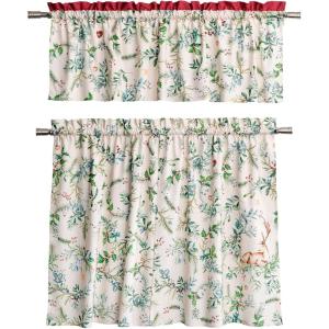 image:imageMaison d Hermine Kitchen Curtain Set for Windows 100 Cotton Set of Kitchen Curtain Valance for Home 2 Tier 28X36 and 1 Valance 56X18 Caf Gifts for Mothers Day Magnolia Mornings055  Holly Time
