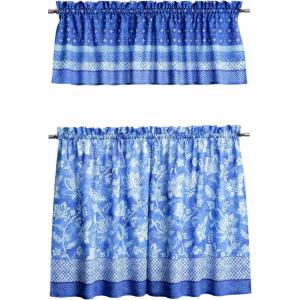 image:imageMaison d Hermine Kitchen Curtain Set for Windows 100 Cotton Set of Kitchen Curtain Valance for Home 2 Tier 28X36 and 1 Valance 56X18 Caf Gifts for Mothers Day Magnolia Mornings080  Indigo Love