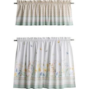 image:imageMaison d Hermine Kitchen Curtain Set for Windows 100 Cotton Set of Kitchen Curtain Valance for Home 2 Tier 28X36 and 1 Valance 56X18 Caf Gifts for Mothers Day Magnolia Mornings058  Easter Dew