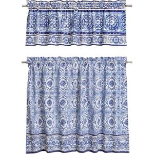 image:imageMaison d Hermine Kitchen Curtain Set for Windows 100 Cotton Set of Kitchen Curtain Valance for Home 2 Tier 28X36 and 1 Valance 56X18 Caf Gifts for Mothers Day Magnolia Mornings015  Melodie Bleue