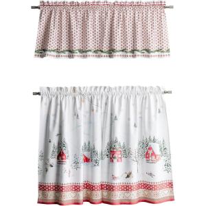 image:imageMaison d Hermine Kitchen Curtain Set for Windows 100 Cotton Set of Kitchen Curtain Valance for Home 2 Tier 28X36 and 1 Valance 56X18 Caf Gifts for Mothers Day Magnolia Mornings052  Rural Christmas