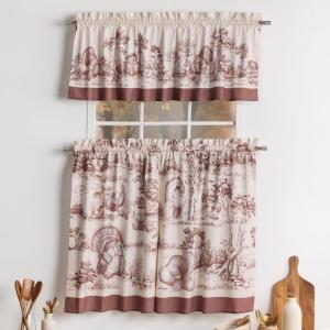 image:imageMaison d Hermine Kitchen Curtain Set for Windows 100 Cotton Set of Kitchen Curtain Valance for Home 2 Tier 28X36 and 1 Valance 56X18 Caf Gifts for Mothers Day Magnolia Mornings069  Holy Jouy  Brown