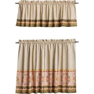 image:imageMaison d Hermine Kitchen Curtain Set for Windows 100 Cotton Set of Kitchen Curtain Valance for Home 2 Tier 28X36 and 1 Valance 56X18 Caf Gifts for Mothers Day Magnolia Mornings078  Damask