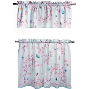image:imageMaison d Hermine Kitchen Curtain Set for Windows 100 Cotton Set of Kitchen Curtain Valance for Home 2 Tier 28X36 and 1 Valance 56X18 Caf Gifts for Mothers Day Magnolia Mornings054  Blossoms in Spring