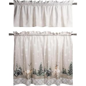 image:imageMaison d Hermine Kitchen Curtain Set for Windows 100 Cotton Set of Kitchen Curtain Valance for Home 2 Tier 28X36 and 1 Valance 56X18 Caf Gifts for Mothers Day Magnolia Mornings060  Deer in the Woods