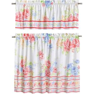 image:imageMaison d Hermine Kitchen Curtain Set for Windows 100 Cotton Set of Kitchen Curtain Valance for Home 2 Tier 28X36 and 1 Valance 56X18 Caf Gifts for Mothers Day Magnolia Mornings006  Vintage Floral