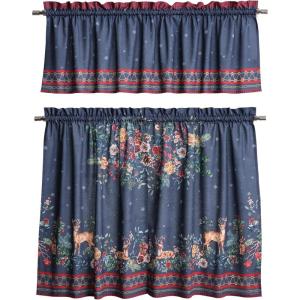 image:imageMaison d Hermine Kitchen Curtain Set for Windows 100 Cotton Set of Kitchen Curtain Valance for Home 2 Tier 28X36 and 1 Valance 56X18 Caf Gifts for Mothers Day Magnolia Mornings068  Christmas Joy