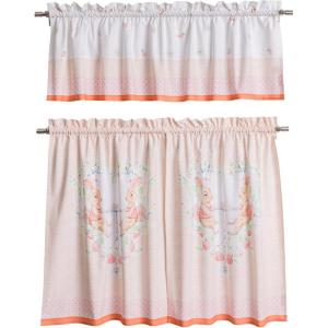 image:imageMaison d Hermine Kitchen Curtain Set for Windows 100 Cotton Set of Kitchen Curtain Valance for Home 2 Tier 28X36 and 1 Valance 56X18 Caf Gifts for Mothers Day Magnolia Mornings016  Bunny Party