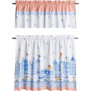 image:imageMaison d Hermine Kitchen Curtain Set for Windows 100 Cotton Set of Kitchen Curtain Valance for Home 2 Tier 28X36 and 1 Valance 56X18 Caf Gifts for Mothers Day Magnolia Mornings008  Amsterdam Canals