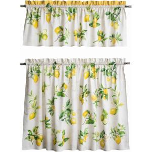 image:imageMaison d Hermine Kitchen Curtain Set for Windows 100 Cotton Set of Kitchen Curtain Valance for Home 2 Tier 28X36 and 1 Valance 56X18 Caf Gifts for Mothers Day Magnolia Mornings022  Limoncello