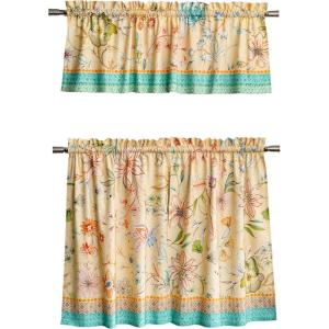image:imageMaison d Hermine Kitchen Curtain Set for Windows 100 Cotton Set of Kitchen Curtain Valance for Home 2 Tier 28X36 and 1 Valance 56X18 Caf Gifts for Mothers Day Magnolia Mornings036  Luxury Loft  Peach