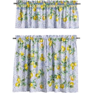 image:imageMaison d Hermine Kitchen Curtain Set for Windows 100 Cotton Set of Kitchen Curtain Valance for Home 2 Tier 28X36 and 1 Valance 56X18 Caf Gifts for Mothers Day Magnolia Mornings051  Citrus