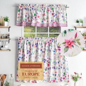 image:imageMaison d Hermine Kitchen Curtain Set for Windows 100 Cotton Set of Kitchen Curtain Valance for Home 2 Tier 28X36 and 1 Valance 56X18 Caf Gifts for Mothers Day Magnolia Mornings039  Chardon