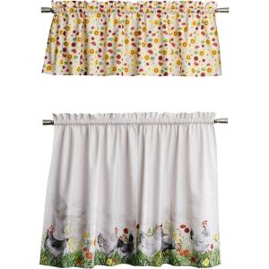 image:imageMaison d Hermine Kitchen Curtain Set for Windows 100 Cotton Set of Kitchen Curtain Valance for Home 2 Tier 28X36 and 1 Valance 56X18 Caf Gifts for Mothers Day Magnolia Mornings040  Basse Cour