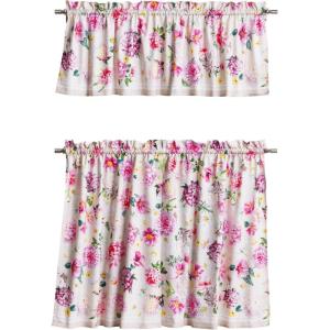 image:imageMaison d Hermine Kitchen Curtain Set for Windows 100 Cotton Set of Kitchen Curtain Valance for Home 2 Tier 28X36 and 1 Valance 56X18 Caf Gifts for Mothers Day Magnolia Mornings070  Pivoine