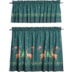 image:imageMaison d Hermine Kitchen Curtain Set for Windows 100 Cotton Set of Kitchen Curtain Valance for Home 2 Tier 28X36 and 1 Valance 56X18 Caf Gifts for Mothers Day Magnolia Mornings075  Hygge Christmas