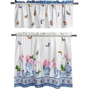 image:imageMaison d Hermine Kitchen Curtain Set for Windows 100 Cotton Set of Kitchen Curtain Valance for Home 2 Tier 28X36 and 1 Valance 56X18 Caf Gifts for Mothers Day Magnolia Mornings035  Canton