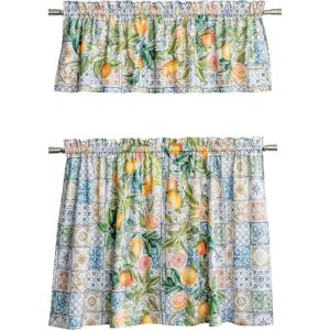 image:imageMaison d Hermine Kitchen Curtain Set for Windows 100 Cotton Set of Kitchen Curtain Valance for Home 2 Tier 28X36 and 1 Valance 56X18 Caf Gifts for Mothers Day Magnolia Mornings045  Agrume