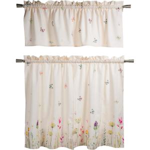 image:imageMaison d Hermine Kitchen Curtain Set for Windows 100 Cotton Set of Kitchen Curtain Valance for Home 2 Tier 28X36 and 1 Valance 56X18 Caf Gifts for Mothers Day Magnolia Mornings012  Botanical Fresh