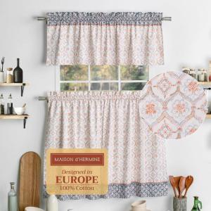 image:imageMaison d Hermine Kitchen Curtain Set for Windows 100 Cotton Set of Kitchen Curtain Valance for Home 2 Tier 28X36 and 1 Valance 56X18 Caf Gifts for Mothers Day Magnolia Mornings034  Fair Isle