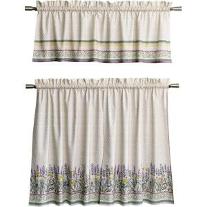image:imageMaison d Hermine Kitchen Curtain Set for Windows 100 Cotton Set of Kitchen Curtain Valance for Home 2 Tier 28X36 and 1 Valance 56X18 Caf Gifts for Mothers Day Magnolia Mornings029  Fanny Lavender