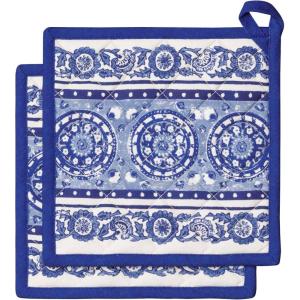 image:imageMaison d Hermine Pot Holders 100 Cotton Heat Resistant Potholders 8 x 8 Hot Pads with Loop BBQ Cooking Baking Gifts for Mothers Day Handling Hot Pans SpringSummer Pack of 2 Melodie Bleue