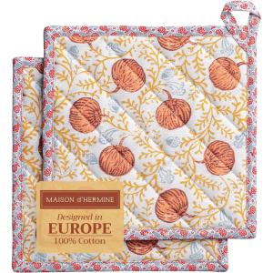 image:imageMaison d Hermine Pot Holders Set 100 Cotton Heat Resistant Potholders 8 x 8 Hot Pads with Loop for Thanksgiving Christmas Decorations BBQ Baking Handling Hot Pans Pack of 2 Harvest Festival