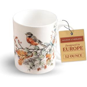 image:imageMaison d Hermine Coffee Mug with Handle Fine Bone China Mugs Pack of Two Tea Cups for Hot Beverages Cappuccino Latte Home Restaurant Gifts for Mothers day Christmas Tradition  Pack of 2 15 Ounce030  Whitish Shabby Chique  Winter Berries