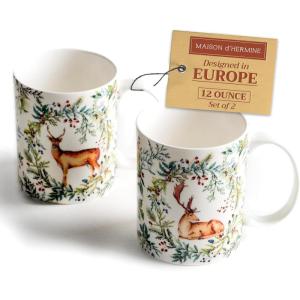 image:imageMaison d Hermine Coffee Mug with Handle Fine Bone China Mugs Pack of Two Tea Cups for Hot Beverages Cappuccino Latte Home Restaurant Gifts for Mothers day Christmas Tradition  Pack of 2 15 Ounce018  Holly Time  Pack of 2