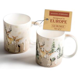 image:imageMaison d Hermine Coffee Mug with Handle Fine Bone China Mugs Pack of Two Tea Cups for Hot Beverages Cappuccino Latte Home Restaurant Gifts for Mothers day Christmas Tradition  Pack of 2 15 Ounce014  Deer In The Woods  Pack of 2