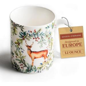 image:imageMaison d Hermine Coffee Mug with Handle Fine Bone China Mugs Pack of Two Tea Cups for Hot Beverages Cappuccino Latte Home Restaurant Gifts for Mothers day Christmas Tradition  Pack of 2 15 Ounce018  Holly Time  Biche
